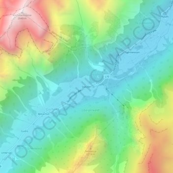 Topografische kaart Stauden, hoogte, reliëf