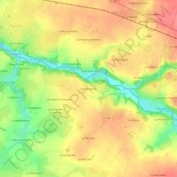 Topografische kaart La Poinstière, hoogte, reliëf