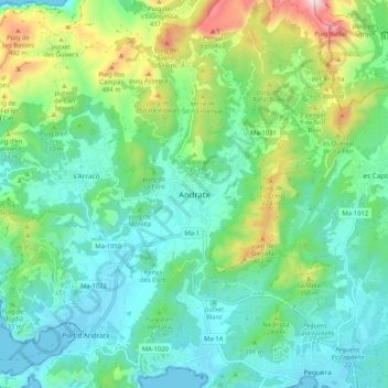 Topografische kaart Andratx, hoogte, reliëf