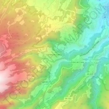 Topografische kaart Lombo do Galego, hoogte, reliëf