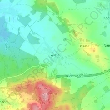 Topografische kaart Wiesa, hoogte, reliëf