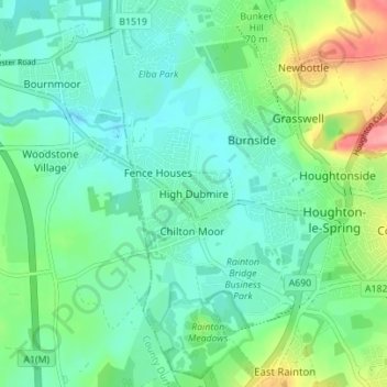 Topografische kaart High Dubmire, hoogte, reliëf