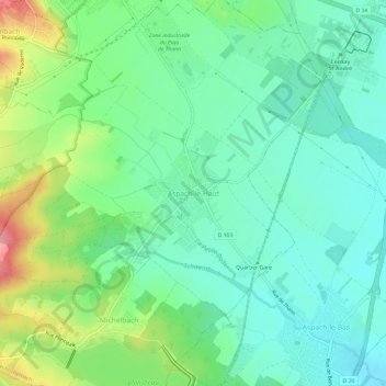 Topografische kaart Aspach-le-Haut, hoogte, reliëf