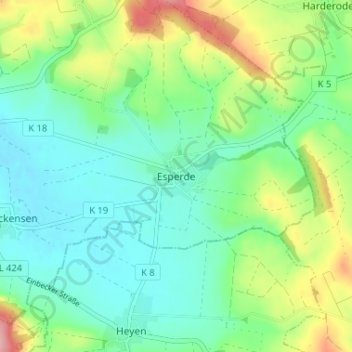 Topografische kaart Esperde, hoogte, reliëf