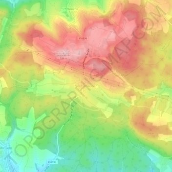 Topografische kaart Nordschwaben, hoogte, reliëf