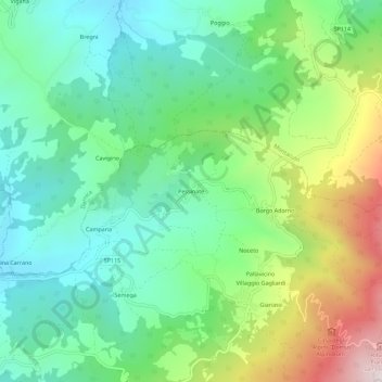 Topografische kaart Pessinate, hoogte, reliëf