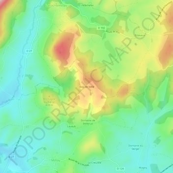 Topografische kaart Bois de Velle, hoogte, reliëf