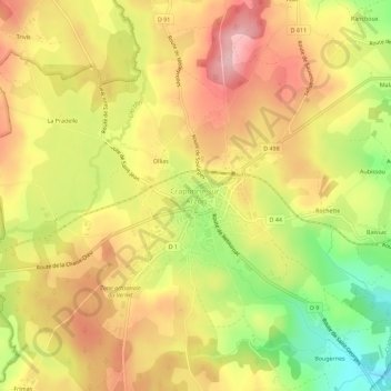 Topografische kaart Craponne-sur-Arzon, hoogte, reliëf