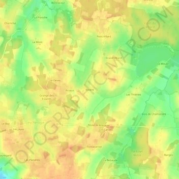 Topografische kaart Rivière, hoogte, reliëf