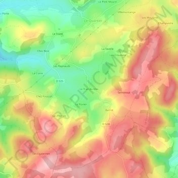 Topografische kaart Le Trait du Mas, hoogte, reliëf
