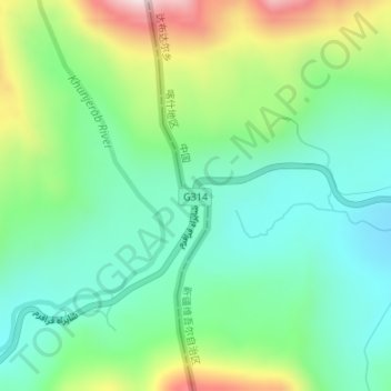 Topografische kaart Kunjirap-Pass, hoogte, reliëf