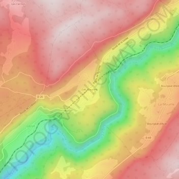 Topografische kaart Les Mouillés, hoogte, reliëf