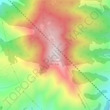 Topografische kaart Monte Massico, hoogte, reliëf
