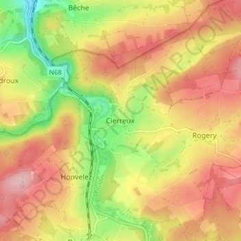 Topografische kaart Cierreux, hoogte, reliëf