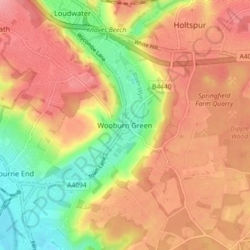 Topografische kaart Wooburn Green, hoogte, reliëf
