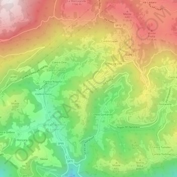 Topografische kaart Conco, hoogte, reliëf