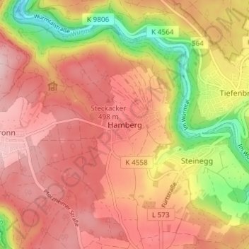 Topografische kaart Hamberg, hoogte, reliëf