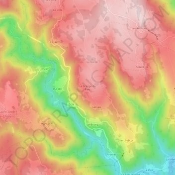 Topografische kaart La Grange du Fieu, hoogte, reliëf