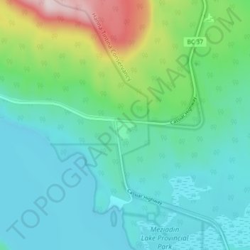 Topografische kaart Meziadin Junction, hoogte, reliëf