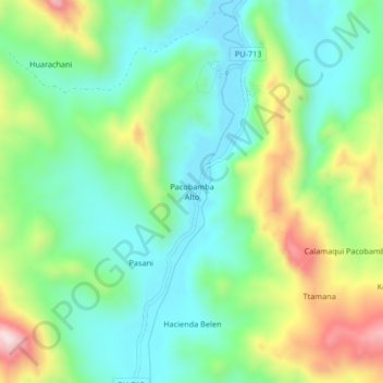 Topografische kaart Pacobamba Alto, hoogte, reliëf