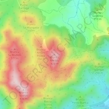 Topografische kaart Bruncu Nieddu, hoogte, reliëf