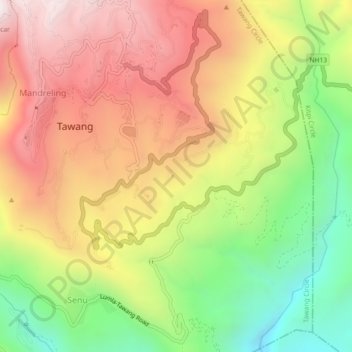 Topografische kaart Jang, hoogte, reliëf