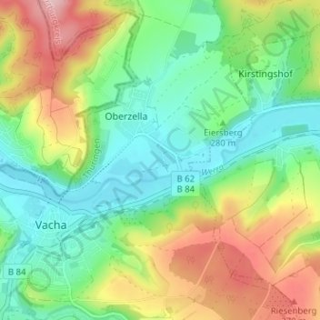 Topografische kaart Unterzella, hoogte, reliëf