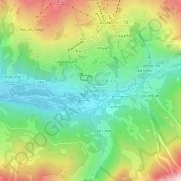Topografische kaart Les Usclas, hoogte, reliëf