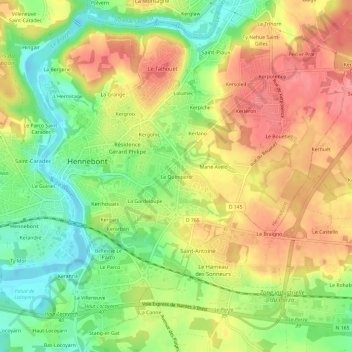 Topografische kaart Le Quimpéro, hoogte, reliëf