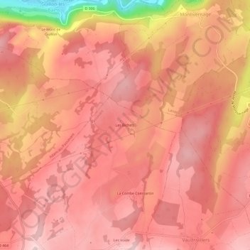 Topografische kaart Les Bichets, hoogte, reliëf