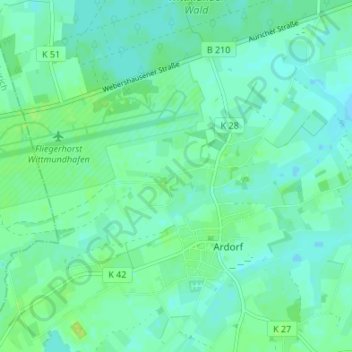 Topografische kaart Wehle, hoogte, reliëf
