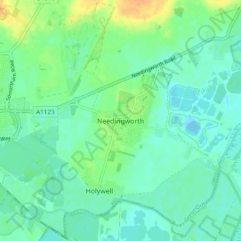 Topografische kaart Needingworth, hoogte, reliëf