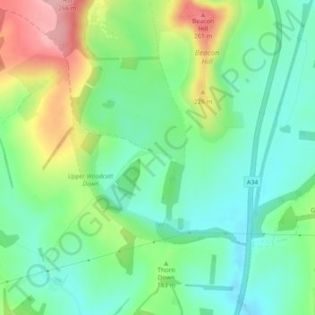 Topografische kaart Chapman's Dell, hoogte, reliëf