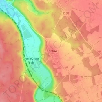 Topografische kaart Conchez, hoogte, reliëf