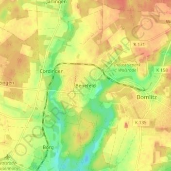 Topografische kaart Benefeld, hoogte, reliëf