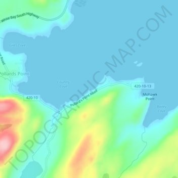 Topografische kaart Pollards Point, hoogte, reliëf