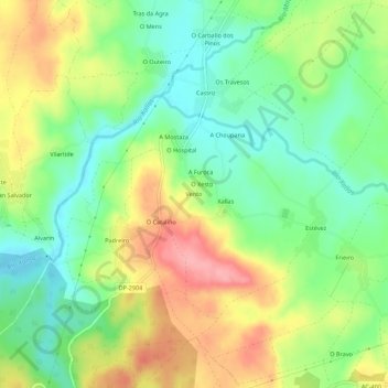 Topografische kaart Vento, hoogte, reliëf