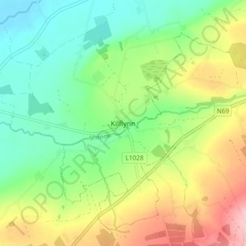 Topografische kaart Kilflynn, hoogte, reliëf