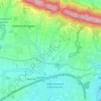 Topografische kaart Röhn, hoogte, reliëf
