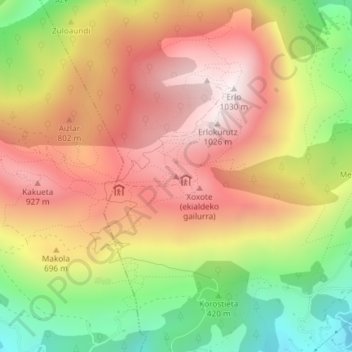 Topografische kaart Xoxote, hoogte, reliëf