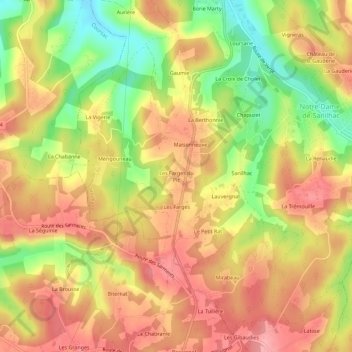 Topografische kaart Les Farges du Pic, hoogte, reliëf