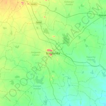 Topografische kaart Nalgonda, hoogte, reliëf