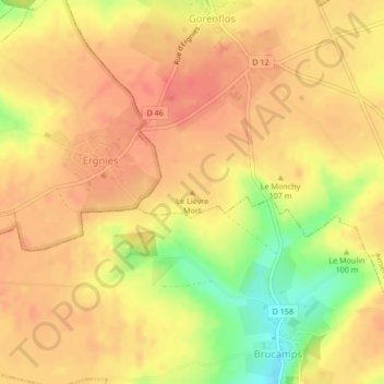 Topografische kaart Le Lièvre Mort, hoogte, reliëf
