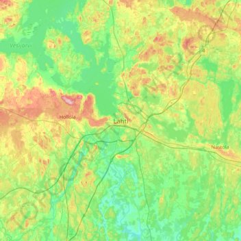 Topografische kaart Lahti, hoogte, reliëf