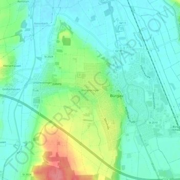 Topografische kaart Oberknöringen, hoogte, reliëf