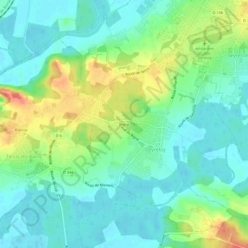 Topografische kaart Bigné, hoogte, reliëf