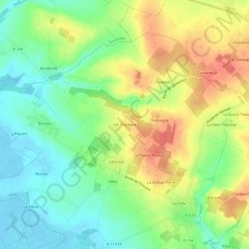 Topografische kaart Les Praveaux, hoogte, reliëf