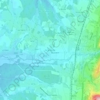 Topografische kaart Sur les Marres, hoogte, reliëf
