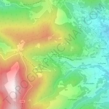 Topografische kaart Le Priel, hoogte, reliëf