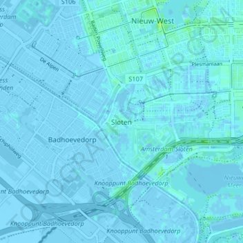 Topografische kaart Sloten, hoogte, reliëf